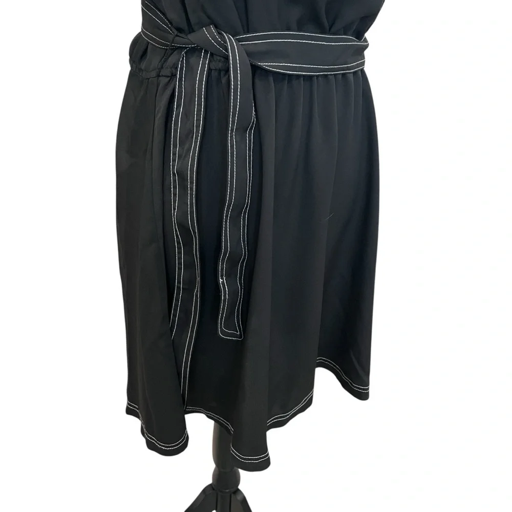 Vince Camuto Belted Faux Wrap Shirt Dress Contrast Stitch Black White M NWT